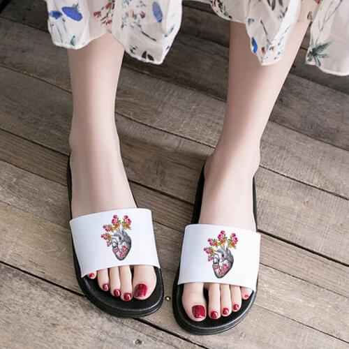 Women Shoes Summer Slippers Ladies Non-slip Home Indoors Shoes for Woman Flowers Printed slippers Flip Flops Beach Sandals Women