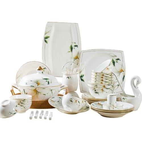 Wedding Guci tableware set Jingdezhen 60 pieces household bone china bowl and dish set ceramic tableware gift