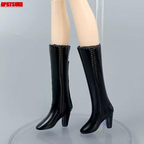 Black Doll Shoes For Barbie Dolls Accessories High Heel Fashion Boots Shoes 1/6 BJD Dollhouse Children DIY Toys