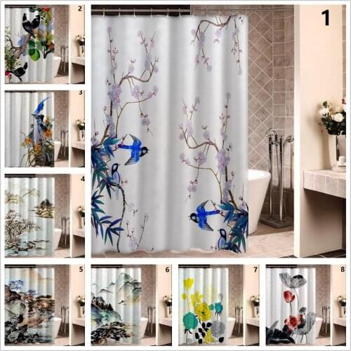 Classical Style Shower Curtains for Bathroom Waterproof 1 Piece Mildew Proof Grommet White Bird Print Hotel Home Curtain Jinya