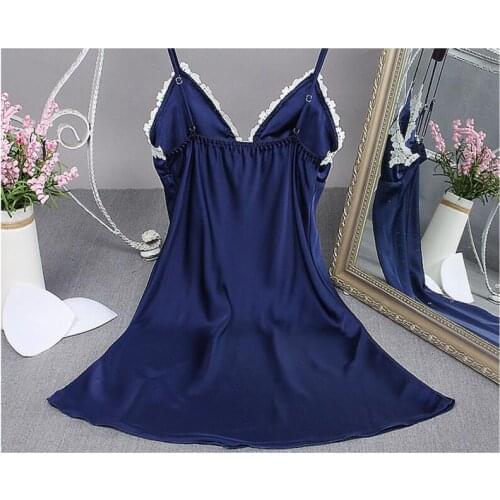 Lady Sexy Nightgown Summer Womens Lingerie Robe Bath Gown Faux Silk Sleepwear Nightdress Pajamas Homewear Chest Pad Nightwear
