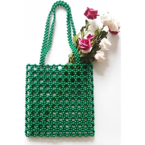 Women Vintage Pearl Beaded Shopping Bags Large Capacity Tote Bag