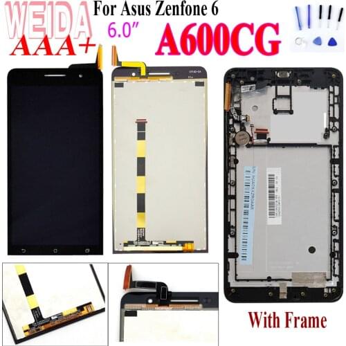 New A600CG LCD 6" For Asus Zenfone 6 A600CG A601CG T00G LCD Display Touch Screen Digitizer Assembly With Frame Replacement Parts