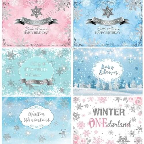 Winter Onederland Backdrop Newborn Baby Girls First 1st Christmas Birthday Snowflake Background Pink Silver Party Decoration