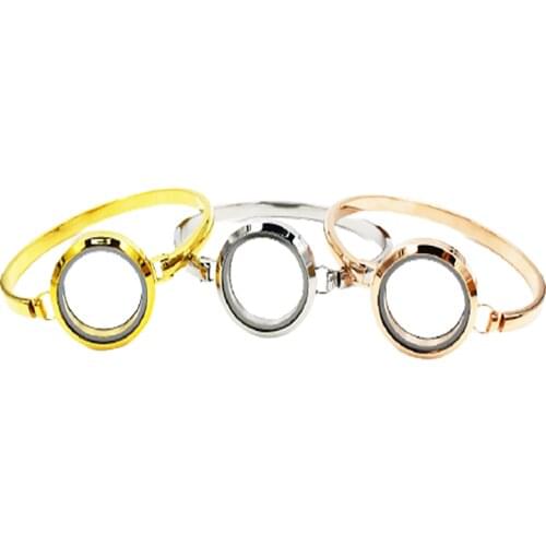 30MM 8INCH Stainless Steel Locket Bangles Silver With Crystal Round Shape Floating Memory Locket Bracelets Jewelry