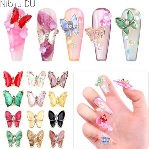 10pcs/pack Multiple Colors Butterfly Nail Charms Rhinestones Crystal For DIY Metal Manicure 3D Nail Art Accessories Decoration
