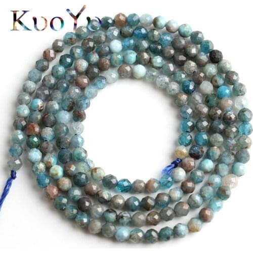 2mm Natural Faceted Blue Apatite Stone Beads Round Loose Spacer Beads For Jewelry Making DIY Bracelet Accessories 15''Inches