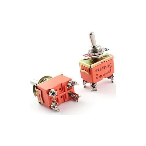2 Pcs AC 250V 15A 12mm Thread DPST Latching Metal Toggle Switch Orange