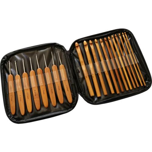 20pcs Bamboo Crochet Hook set Ergonomic crochet Needl Knit With Storage Carry Case Weave Yarn Needle for Knitting Tools DIY