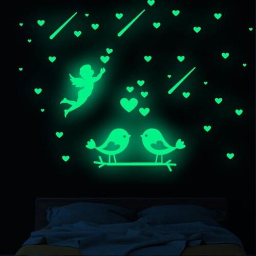 3642 Branch Cat Luminous Night Glow Wall Sticker Moon Star Dot Meteor Fluorescent Sticker Valentines Day Cartoon Wall Sticker