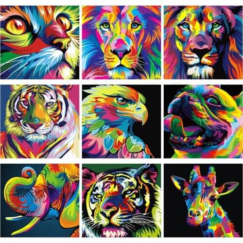 5D Diamond Painting Animal Set Color Lion Tiger Cat Round Diamond Embroidery Mosaic Picture Cross Stitch DIY Decoration