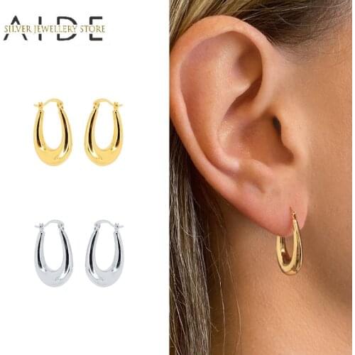 AIDE French Oval Waterdrop Hoop Earrings For Women Fashion Glossy U Shape Piercing Huggie Earings Jewelry pendientes plata 925