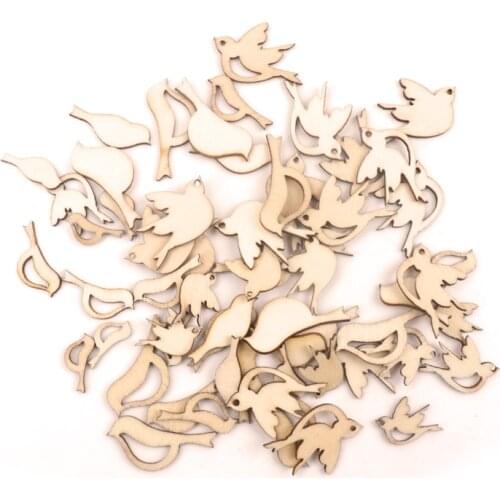 Wooden Mixed Bird Shape Garniture Handmade Crafts Slices Home Decoration Accessories Scrapbooks Painting DIY 10-20mm 50pcs
