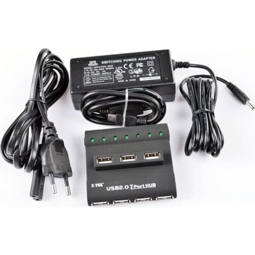 Free Shipping 7 USB2.0 HUB USB Hub ZE341A USB extension HUB High Speed with 5V4A DC Power adapter