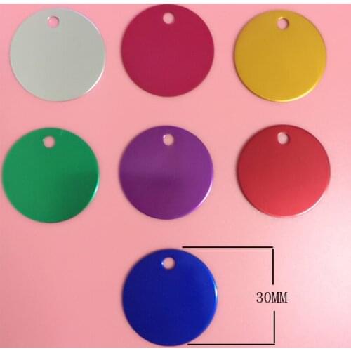 Free shipping pet tags 30mm dog name tags mix colors puppy dog cat id tags aluminium alloy pet id tags round shape dog id tags