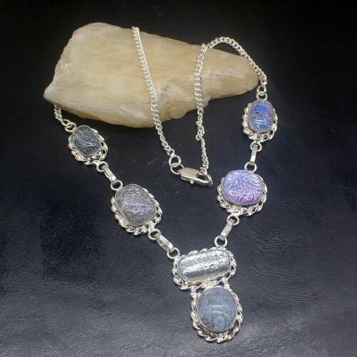 Gemstonefactory Jewelry Big Promotion 925 Silver Unique New Dichroic Glass Ladies Women Chain Necklace 44cm 20213518