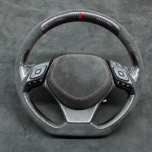 Cuatomized Gloss Carbon Fiber Sports Steering Wheel Alcantara Proforated Leather compatible for Toyota C-HR 2018-2020