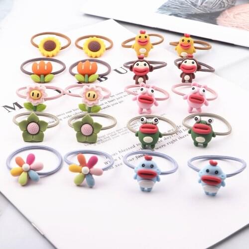 2PCS New Cute Cartoon Animal Floret Kids Elastic Hair Bands Children Ropes Girls Accessories Baby Headdress Princess Headwear