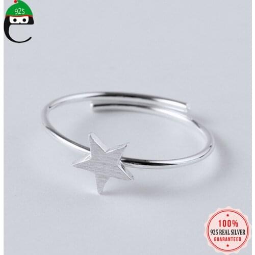 ElfoPlataSi 100% 925 Solid Real Sterling Silver Fashion Star Openingl Ring Sizable 6 7 8 For Teen Girl Kid Xmas Gift XY1056