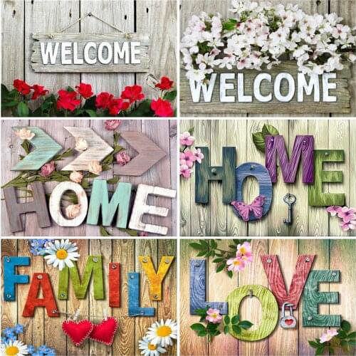 EverShine Full Square Diamond Painting Text Diamond Embroidery Home Rhinestones Mosaic Landscape Cross Stitch Kits Home Decor