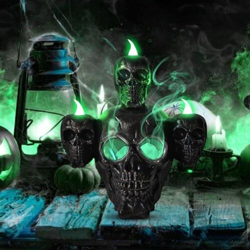 Halloween Terrifying Decoration Skull Head Lights Halloween LED Electronic Candle with Green Light Haunted House Decor Lighting