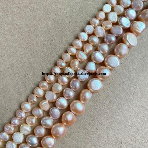 A Quality Genuine Natural Fresh Water Pearl Pink Color Flat Round Baroque Loose Beads 15" 5 6 7 8 9mm Pick Size For Jewelry