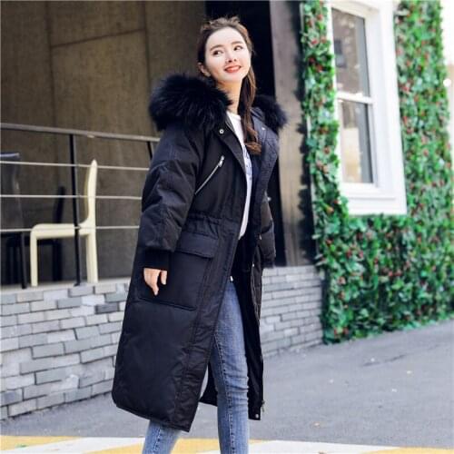 Korean Down Jacket Women Thick Long Coat Big Fur Collar Jackets for Women Winter 2020 Womens Coats Chaqueta Mujer KJ404