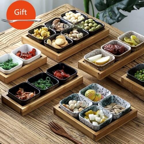 Creative ceramic grid fruit plate snack plate serving platter Japanese small dish with tray Home desktop dried fruit snack tray