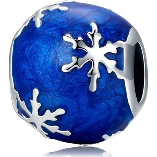 LByzHan Authentic 925 Sterling Silver Blue Color Sonw Charms Fit Original 3mm Bracelet Beads DIY Jewelry Making CMC144