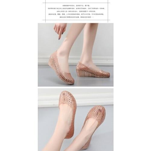 Summer Crystal Sandal Nest Hole Non Slip Wedge Heel Thick Soles Web Celebrity Beach Shoes Shoes for Women Sandals