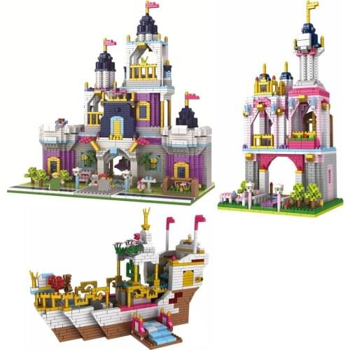 Hot Ariel Royal luxury cruise boat auroras Cinderella dream Castle Princess minicraft micro diamond blocks model brick toys gift