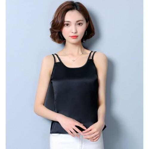 New Women Spring Summer Camis tank tops Sleeveless solid color lady casual O-Neck Satin Basic style all-match vest Multi color