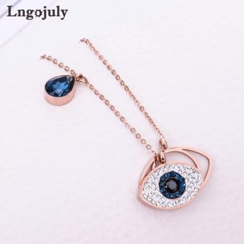 Fashion Women Necklaces Titanium Steel Zirconia Eye Pendant Necklaces For Women Gril Anniversary Wedding Necklace Jewelry Gift