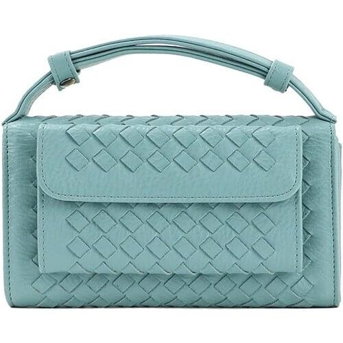 Fashion Women Wallet Purse PU Weave Bag Small Shoulder Bag Ladies Wallet Phone Bag Pouch Mini Chain Clutch Purse for Iphone