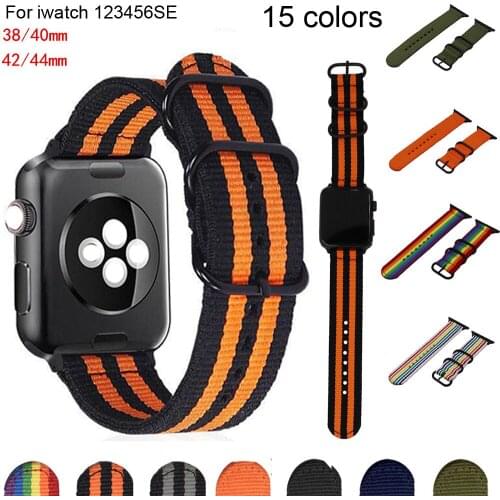 Nylon Watch Band for Apple Watch Series 6 SE 5 4 3 2 1 Canvas Wrist Band for iWatch 38 40 42 44mm Replacement Strap Watchband