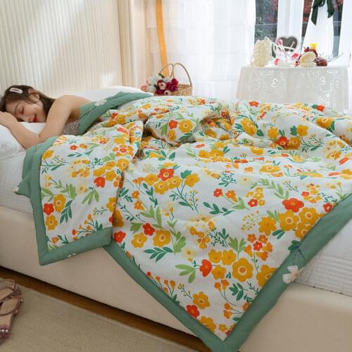 Natural cotton quilt summer air conditioning quilt flower print breathable blanket children adult thin bedspread