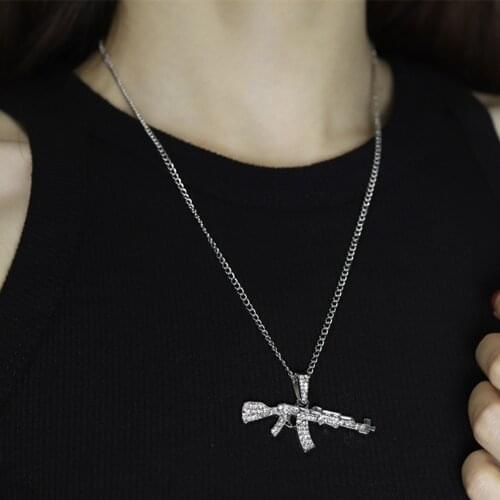 Fashion Choker Necklaces for Women 2021 Gun Pendant Crystal Rhinestone Chain Necklace Women Men Punk Chains Jewelry Gift