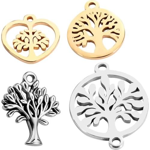 10pcs/lot Stainless Steel Tree of Life Charm Pendants for Jewelry Making Bracelet Accessories Diy Jewelry Findings 4Styles
