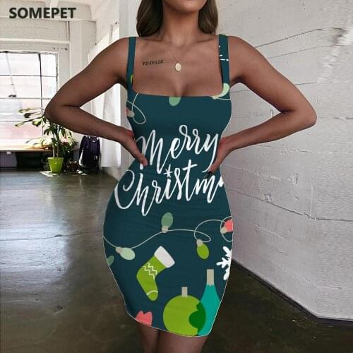 SOMEPET Christmas Dress Women Santa Claus Ladies Dresses Painting Sundress Party Vestido Sexy Womens Clothing Club New Boho