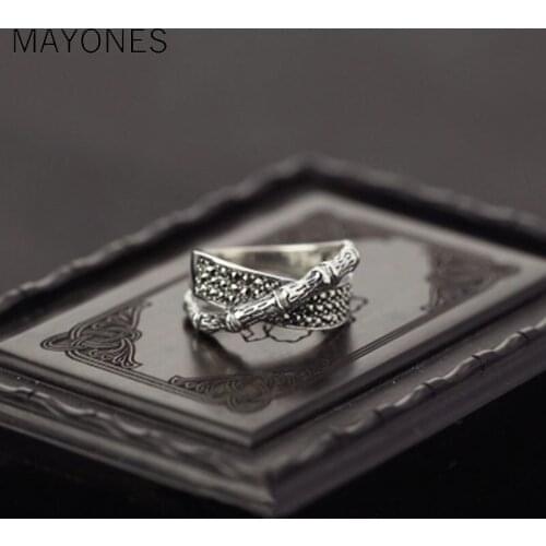 S925 Sterling Silver retro-thai silver personality fashion European and American van court temperament female index finger ring