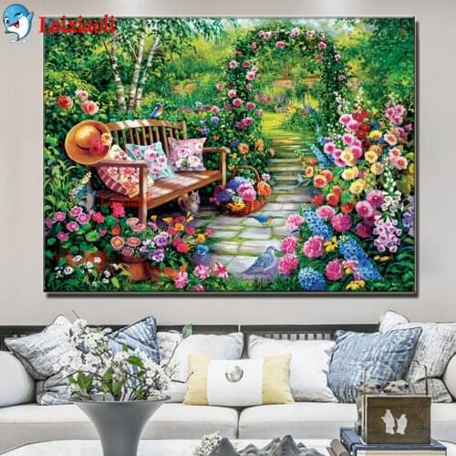 Garden Scenery Diamond Painting Full Square Round Drill Diy Diamond Embroidery Mosaic Benches, arches Needlework Spring beauty