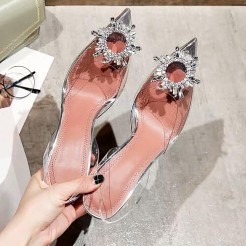 Transparent PVC Sandals Women Pointed Clear Crystal Cup High Heel Stilettos Sexy Pumps Summer Shoes Peep Toe Women Pumps