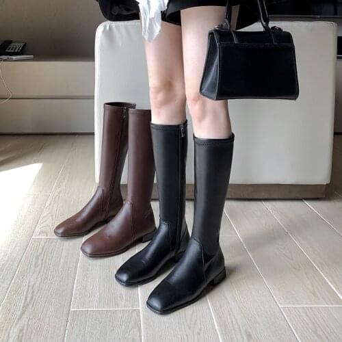 PHot Sale High Quality Shoes Woman Heels 2021 Fall Genuine Leather Knee High Boots Side Zipper Womens Autumn Boots