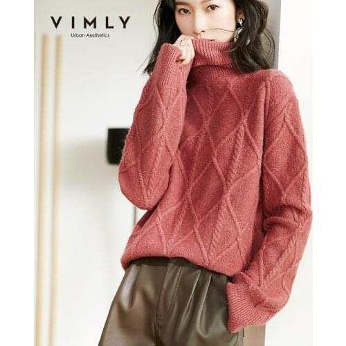 Vimly Womens Sweaters Fashion Winter Turtleneck Solid Loose Thick Warm Pullover Casual Pull Femme Hiver Knitted Tops F5312