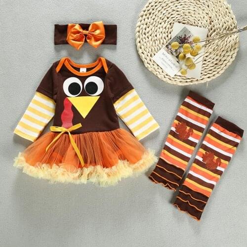 Baby Girls Thanksgiving Birthday Party Theme Costume Turkey Dress Suit Christening Outfits Princess Costumes Ball Gown