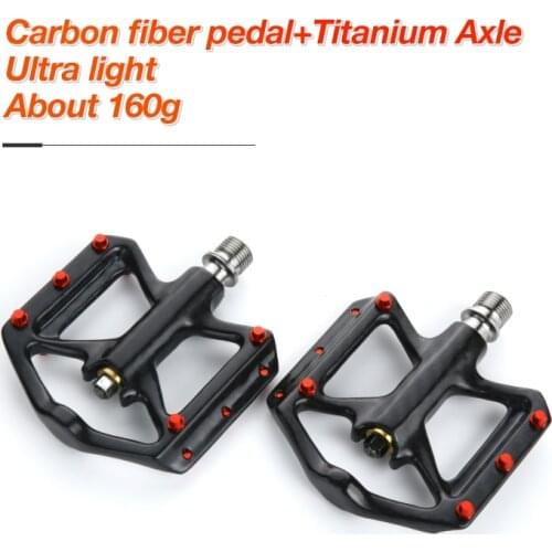 Ultra Light Carbon Fiber Pedals Lightweight Bicycle Platform Pedals Three Bearing Titanium Axle MTB Bicycle Road Bike Pedals