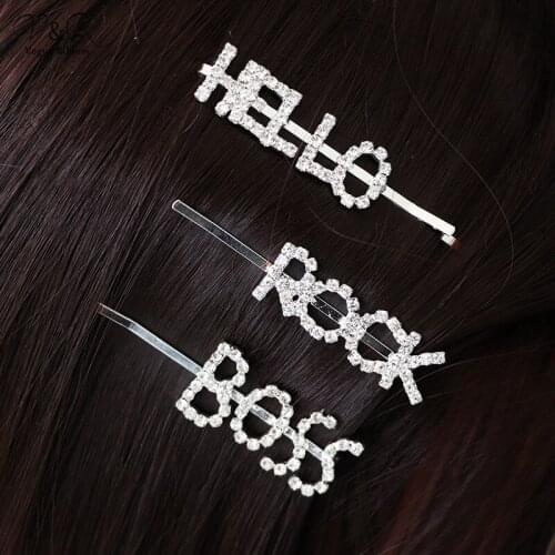 New Trendy Letter Hair Clip 2020 Hair Pin Silver plated Bobby Pin Hair Accessories Letters With Crystal Rhinestones Girl Gifts