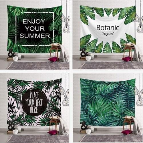 Green Leaves Tapestry Tropical Plant Wall Hanging Letters Home Decor Farmhouse Tapestries Tablecloth Bedspread Tenture Carpet