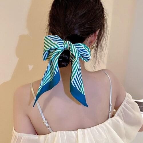 Women Elegant Print Bow Knot Pearls Elastic Hair Bands Sweet Headband Rubber Band Scrunchie Fashion Hair Accessories