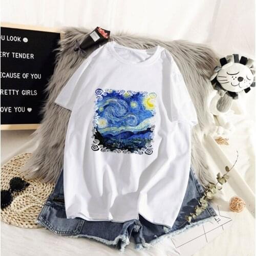 Van Gogh Harajuku Aesthetic T Shirts Summer Women Tshirt Women Oil Painting Funny T-shirt 90s Vintage Tshirt Fashion Top Tees